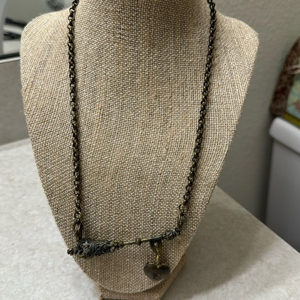 Brass key heart locket necklace